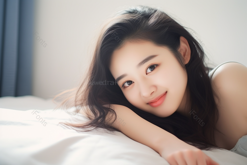 年轻女孩在床上休息,高清,摄影图,摄影图片,图片大全,摄影图免费下载